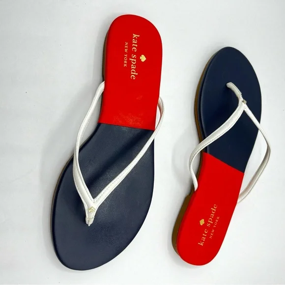 Kate Spade Women’s Size 9 Cabana Leather Orange/ Navy Blue Thong Sandals - Picture 14 of 16
